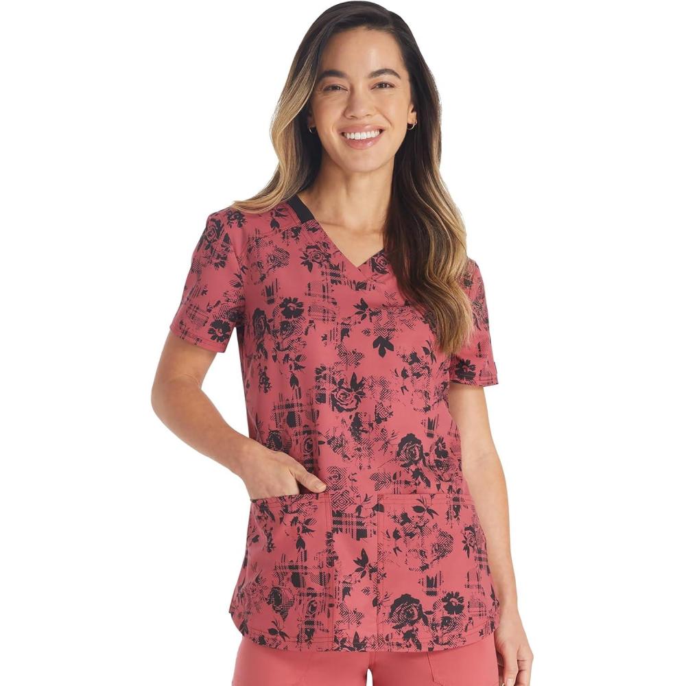 imageDickies EDS Women Scrubs Top VNeck Print DK876Grunge N Roses