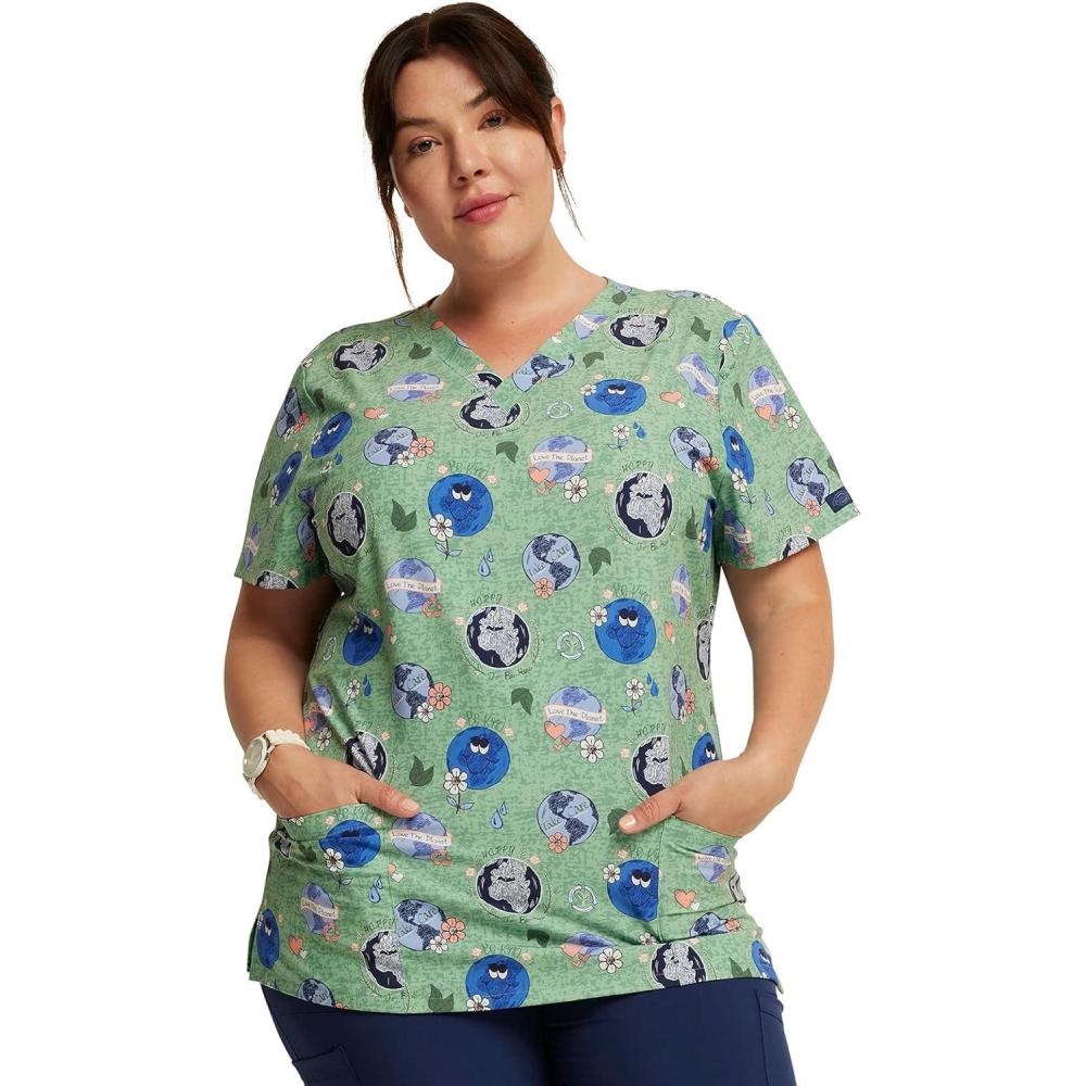 imageDickies EDS Women Scrubs Top VNeck Print DK876Happy to Be Here