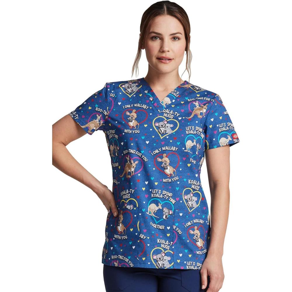 imageDickies EDS Women Scrubs Top VNeck Print DK876Rooting for You