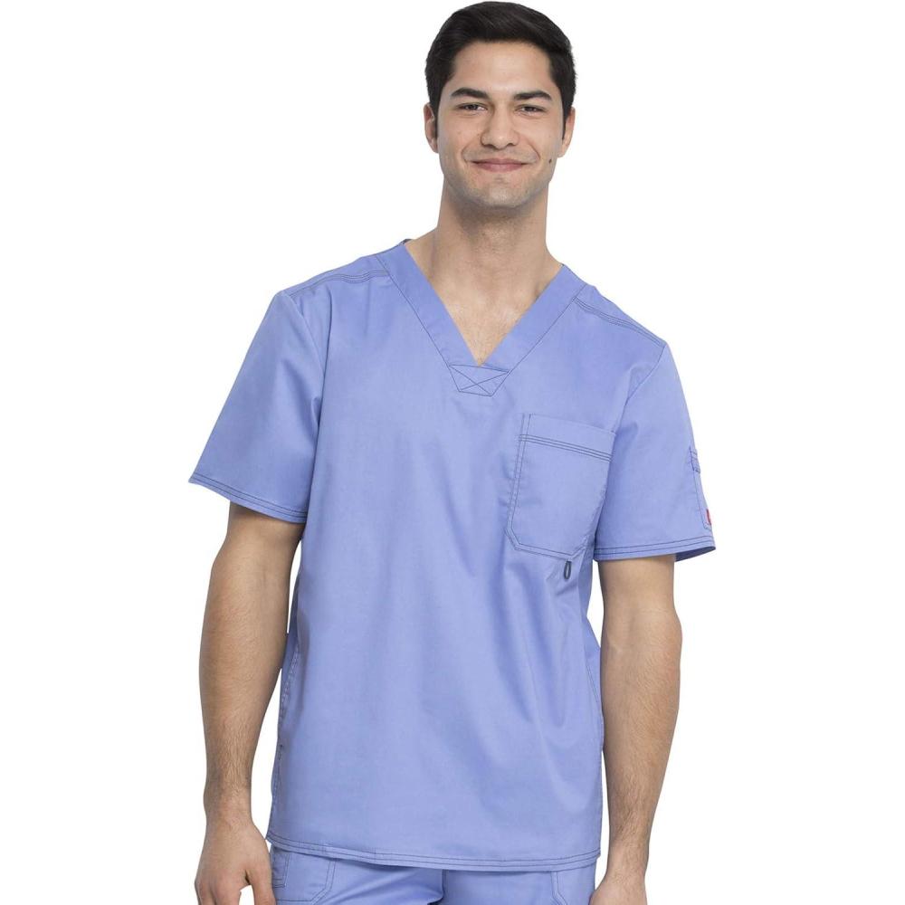 imageDickies Gen Flex Men Scrubs Top VNeck 81722Ceil Blue