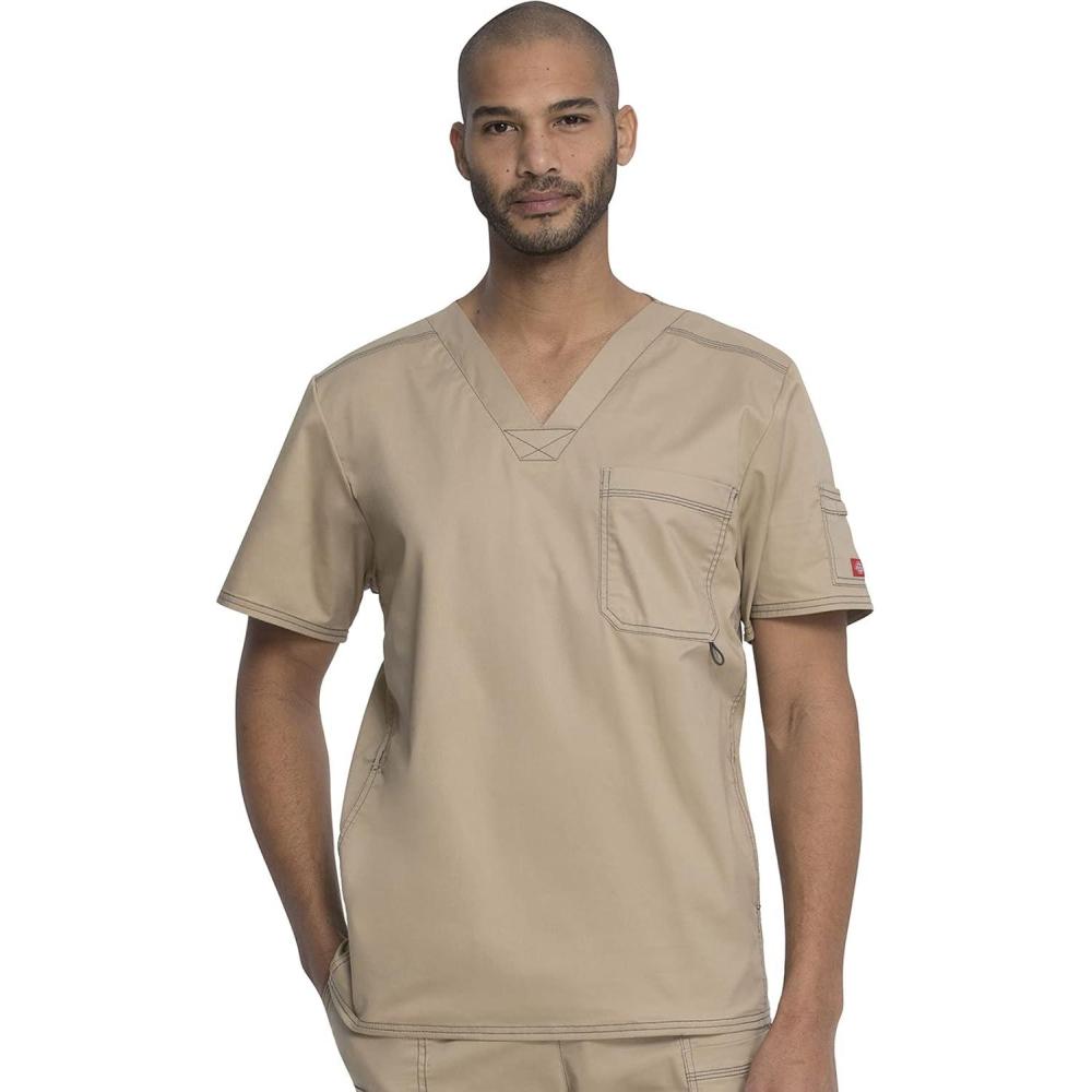 imageDickies Gen Flex Men Scrubs Top VNeck 81722Dark Khaki