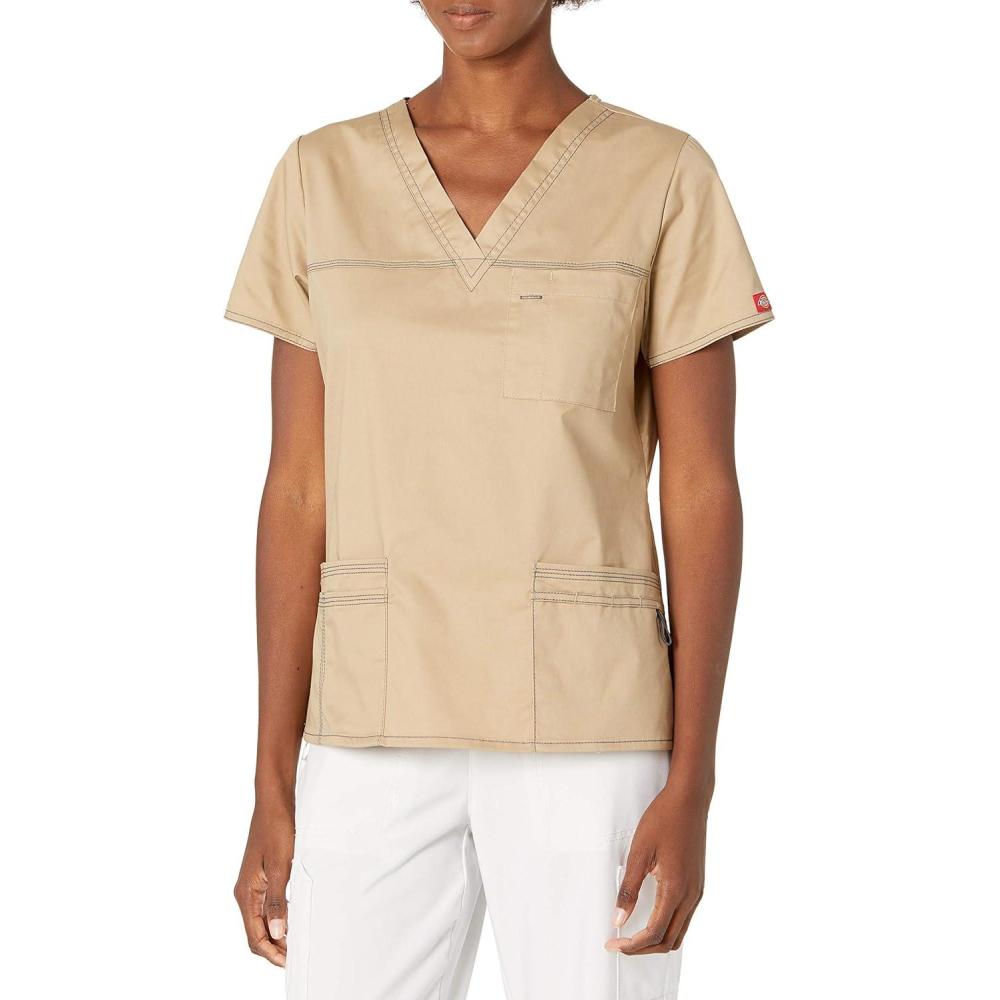 imageDickies Gen Flex Women Scrubs Top VNeck 817455Dark Khaki
