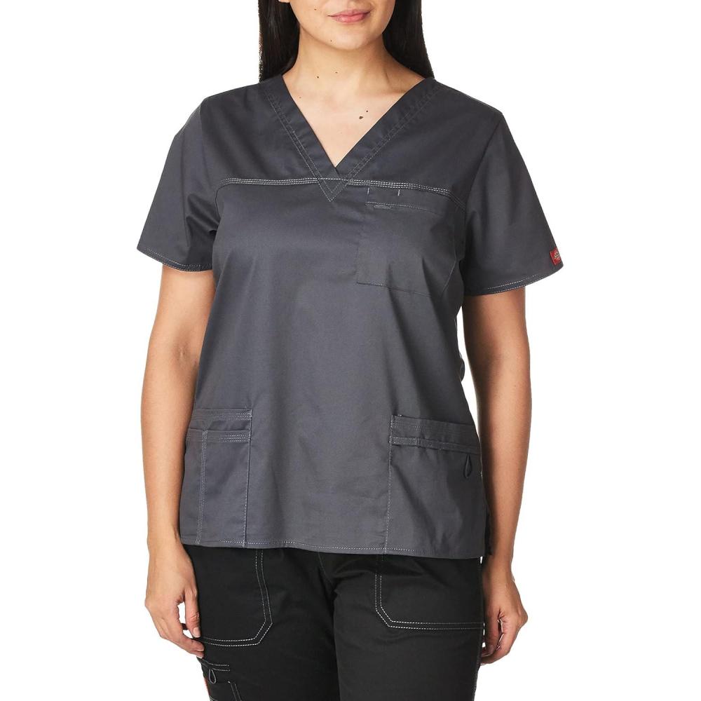imageDickies Gen Flex Women Scrubs Top VNeck 817455Dark Pewter