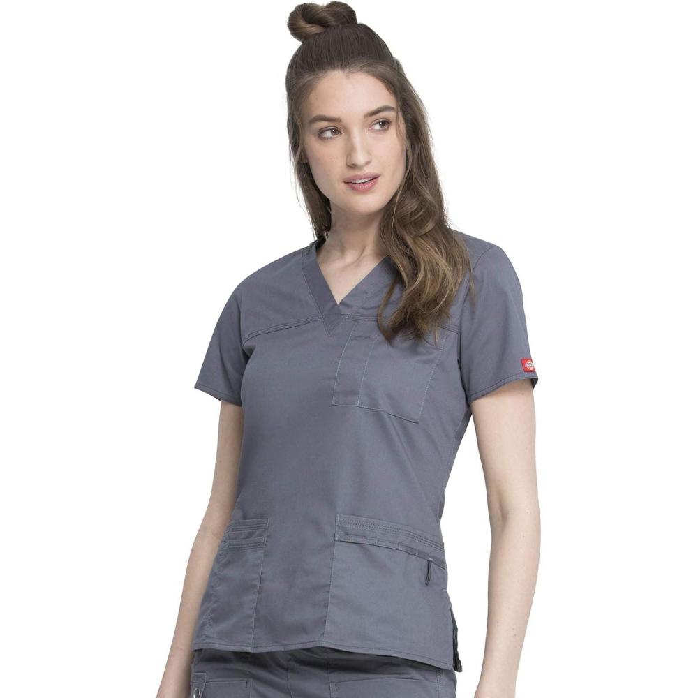 imageDickies Gen Flex Women Scrubs Top VNeck 817455Light Pewter