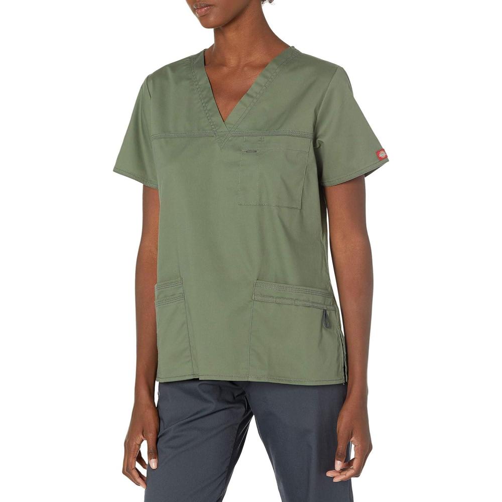 imageDickies Gen Flex Women Scrubs Top VNeck 817455Olive