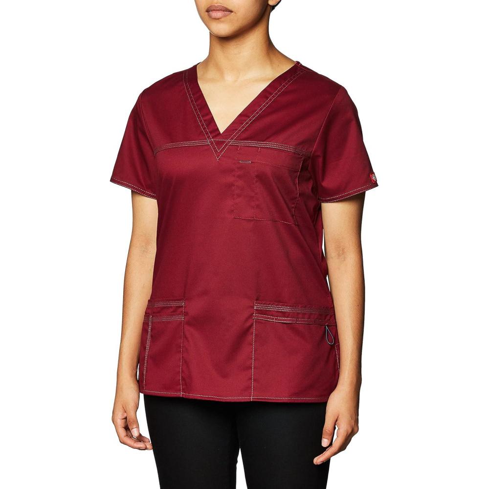 imageDickies Gen Flex Women Scrubs Top VNeck 817455Wine