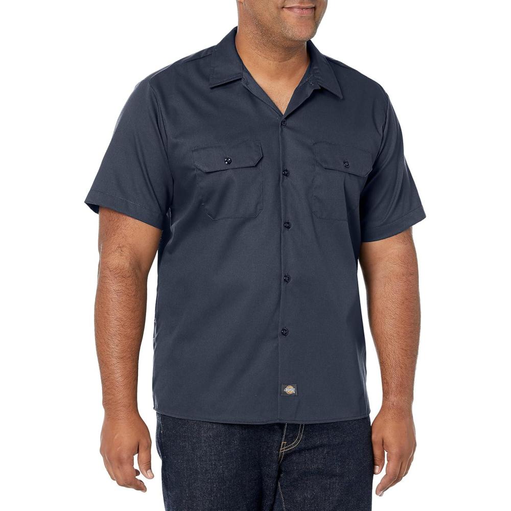 imageDickies Mens ShortSleeve Flex Work Shirt Slim FitCharcoal V1