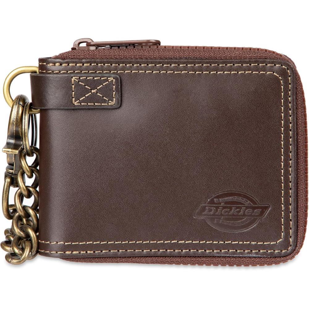 imageDickies Mens Slim Everyday Leather Bifold Chain WalletBrown  Zip Around