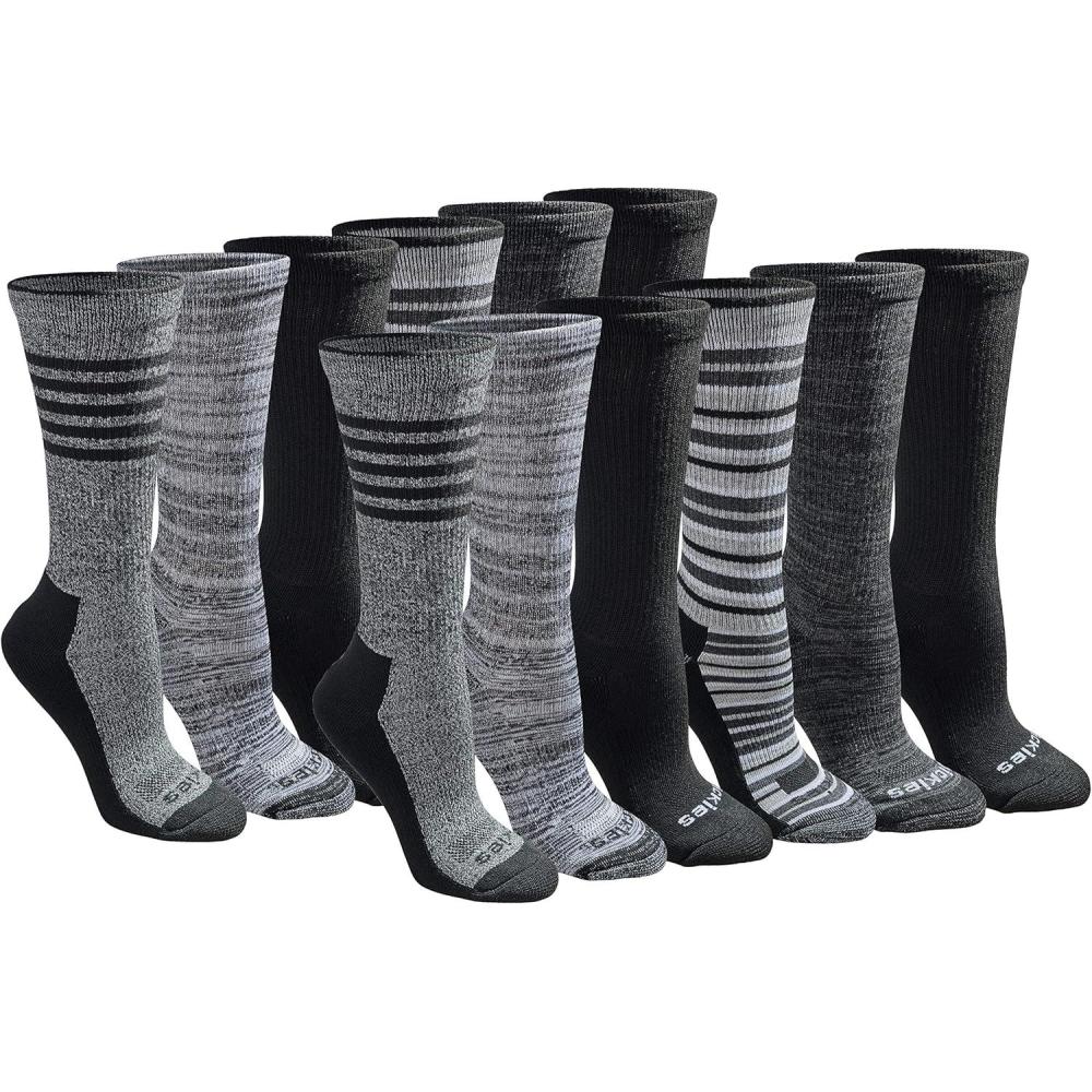 imageDickies Womens Dritech Fashion Moisture Control Crew Socks Available in SXL 5 6 12 PairsBlack Stripe 12 Pairs