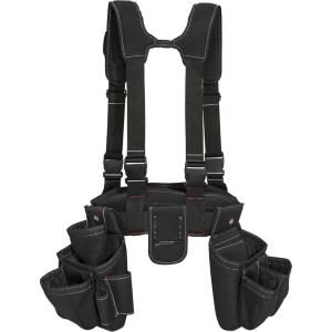 imageDickies 4Piece Carpenters Rig Padded Tool Belt Suspenders Cooling Mesh Leather Tool Belt Steel Buckle GreyTan 38 lbBlack