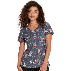 imageDickies EDS Women Scrubs Top VNeck Print DK852Sleigh All Day Magic