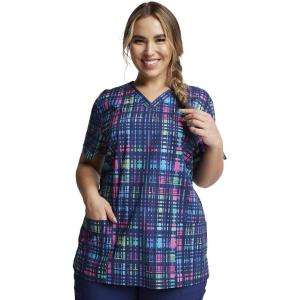 imageDickies EDS Women Scrubs Top VNeck Print DK876Glowing Plaid