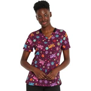 imageDickies EDS Women Scrubs Top VNeck Print DK876Happy Hippie