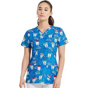 imageDickies EDS Women Scrubs Top VNeck Print DK876Tooths Day Everyday