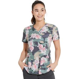 imageDickies Womens Scrub Top Printed VNeck Medical Top with 2 Pockets Snap Tab ampamp Instrument Loops  DK616Camos Abloom