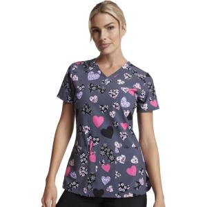 imageDickies Womens Scrub Top Printed VNeck Medical Top with 2 Pockets Snap Tab ampamp Instrument Loops  DK616Loving Blooms