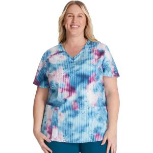 imageDickies Womens Scrub Top Printed VNeck Medical Top with 2 Pockets Snap Tab ampamp Instrument Loops  DK616Splatter Stripes