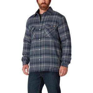 imageDickies Mens Big ampamp Tall Water Repellent FleeceLined Flannel Shirt JacketDark NavyDark Denim Plaid