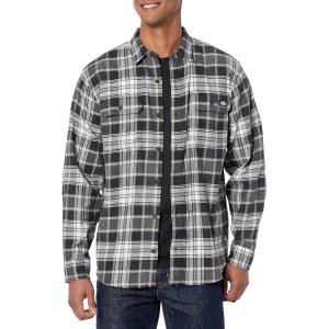 imageDickies Mens Long Sleeve Flex Flannel ShirtBlackCharcoalWhite Multi Windowpane