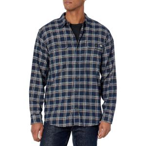 imageDickies Mens Long Sleeve Flex Flannel ShirtInk NavyChocolate BrownClear Blue Unbalanced