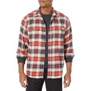 imageDickies Mens Long Sleeve Flex Flannel ShirtOatmealInk NavMolten Lava Multi Windowpane