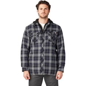 imageDickies Mens Relaxed Fit Icon Hooded Quilted Shirt JacketBlack Charcoal Plaid