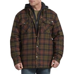 imageDickies Mens Relaxed Fit Icon Hooded Quilted Shirt JacketChocolateTactical Green Plaid