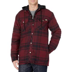 imageDickies Mens Relaxed Fit Icon Hooded Quilted Shirt JacketDark PortBlack Plaid