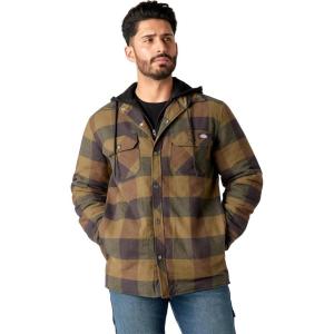 imageDickies Mens Relaxed Fit Icon Hooded Quilted Shirt JacketNavy Brown Duck Buffalo